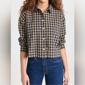 Madewell Women’s The Signature Poplin Crop Button Up Plaid Shirt Oversized Sz.S